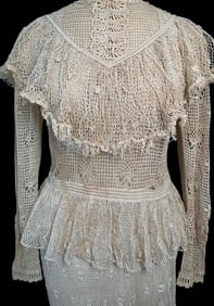 LIM'S Shanghai Vintage 2 pc Cream Crochet Edwardian Style Bodice & Skirt Ensemble