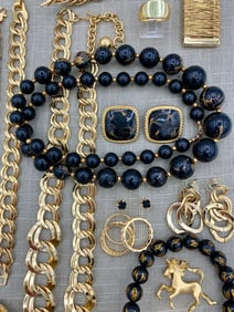32 pc Vintage Glam Gold & Black Costume Jewelry Collection