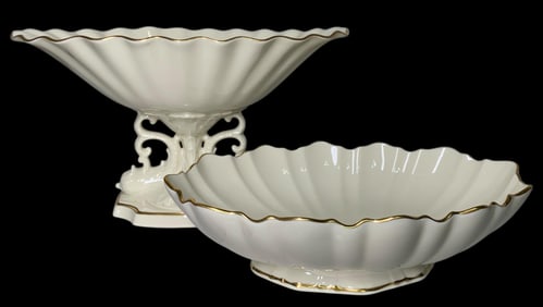 Fine LENOX Ivory Porcelain AQUARIUS Dolphin Centerpiece Bowl & Footed Symphony Serving Bowl