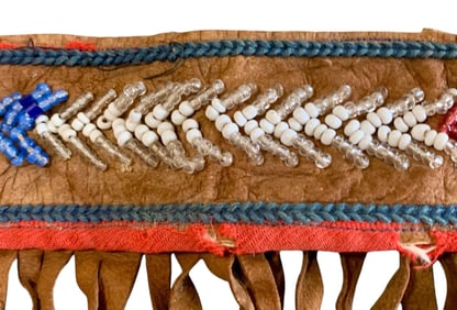 19th Century Native American Indian Glass Beaded Tanned Hide Fringed Horse Harness Adornment