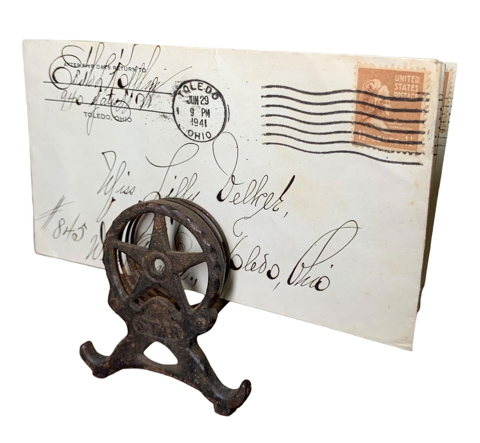 Antique STAR Cast Iron Coiled Wire Letter, Receipt, Holder (1 of 6)