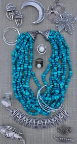 18 pc Vintage Turquoise & Silver Jewelry Collection