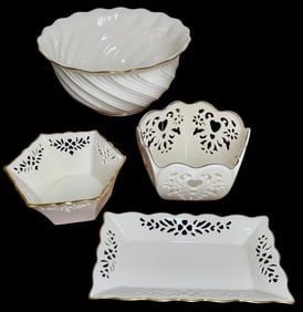 4 Vintage LENOX Pierced Heart Bowls, Tray & Large Richmond Serving Bowl