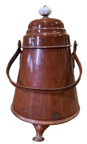 Early Antique European Cocoa Enamel Handled Hearth Fire Pot