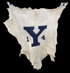 Paul R. Auerhamer's Unusual Fraternity, Club, Y 14 Navy Wool Applique White Kid Leather Hide