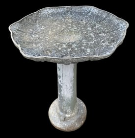 Vintage Cast Aluminum White Chippy Paint Embossed Flower 2 pc Cottage Birdbath