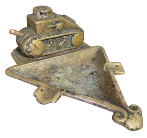 Antique WWI Brass Military Tank Ashtray