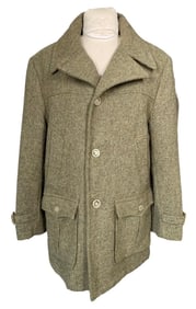 Genteel Vintage WOOLRICH Country Gentleman Lined Olive Wool Tweed Motoring Coat