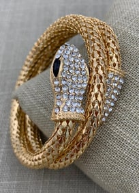 25 pc Vintage Golden Costume Jewelry Collection, Snake Bangle, Whiting & Davis Chainmail Micro Purse