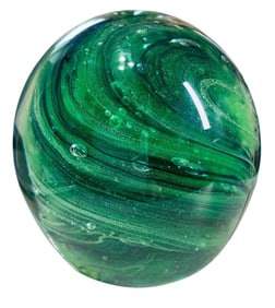 Large Kelly Green KERRY Irish Handmade Cased & Swirled Art Glass Paperweight