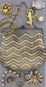 Glittering Mid Century Beaded Evening Bag & Vintage Jewelry Collection