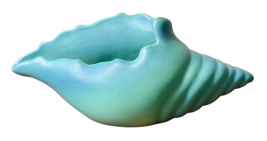 Vintage Van Briggle Matte Ombre Turquoise Pottery Conch Shell Planter, Vase