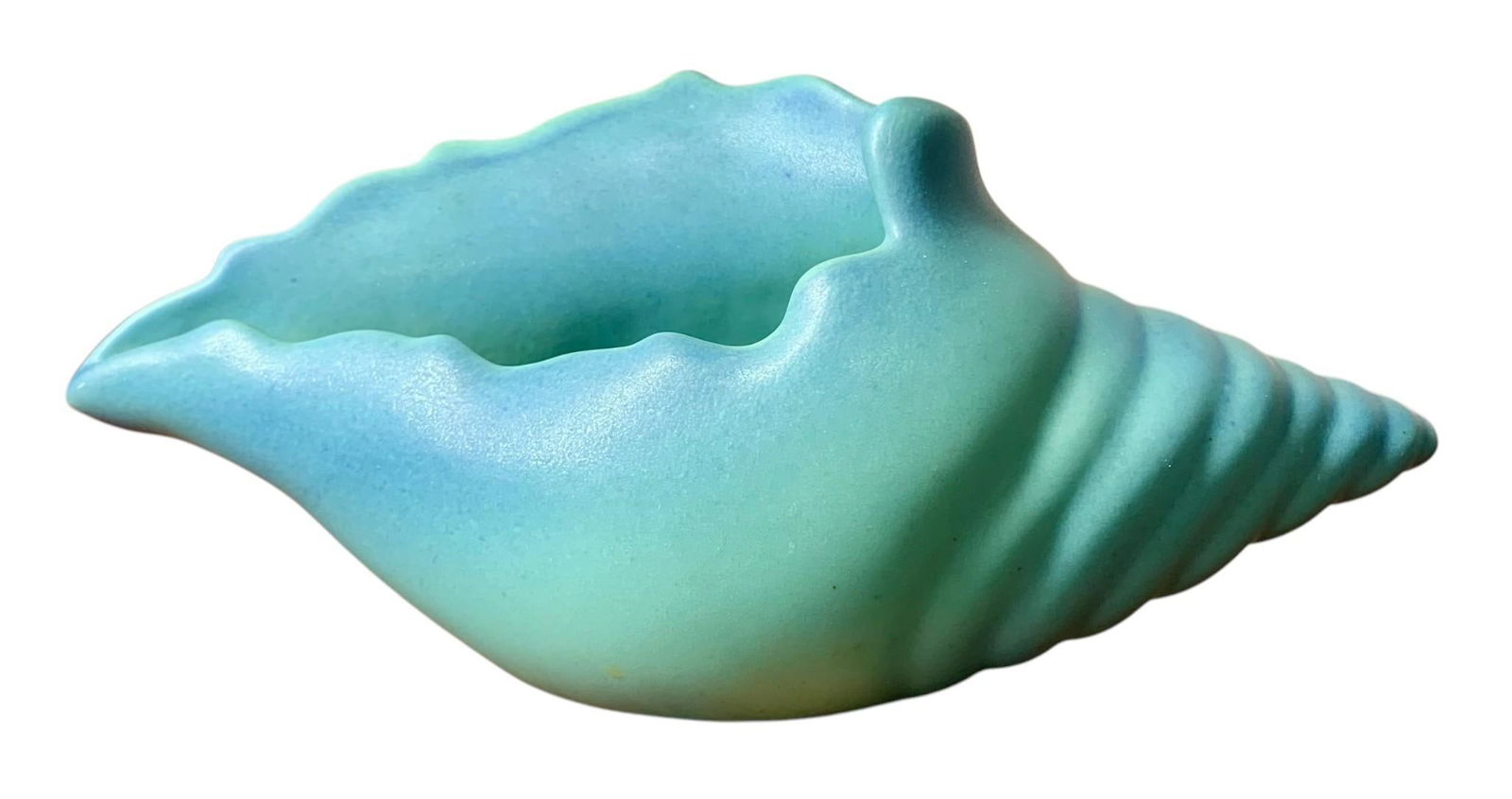 Vintage Van Briggle Matte Ombre Turquoise Pottery Conch Shell Planter, Vase (1 of 9)