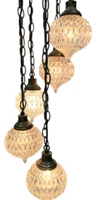 Mid Century Hollywood Regency 5 Glass Teardrop Globe Pendant Hanging Swag Chandelier Light