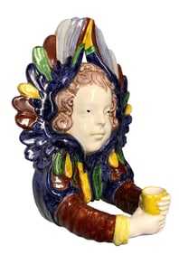 Italian Glazed Earthenware Cherub Candle Wall Sconce