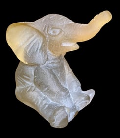 Fine DAUM French Crystal Miniature Gray & Amber Elephant Art Glass Sculpture with the Box, Signed