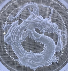 Incredible HOYA Japanese Crystal Frosted Intaglio Dragon Champagne Bottle Coaster