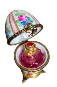 Incredible Limoges French Miniature Rose Glass Perfume Scent Decanter in Lidded Egg Trinket Box