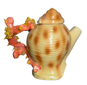 5 pc Miniature Nautical Seaside Seashell Earthenware Teapot Collection