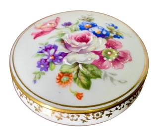 Trio Fine French Limoges Porcelain Footed Trinket Box, Petite Tray & Miniature Plate Collection