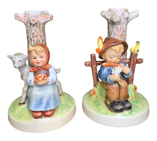 Pair Goebel Hummel #678 & 679 She Loves Me... & Good Friends Candlestick Holder Figurines with Boxes