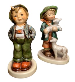 Two Goebel Hummel West Germany & Germany Figurines: #429 Exclusive Hello World & #64 Shepherd's Boy