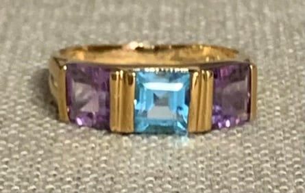 3 pc Gold Vermeil over Sterling Amethyst & Topaz Suzanne Somers Designed Ring, Pendant & Earring Set
