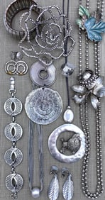 Bold 17 pc Vintage Mid Century to 90s Silver Costume Jewelry Collection