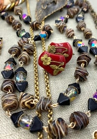 24 pc Vintage Costume Jewelry Collection: Whiting & Davis, Bee Pins, Rhinestone Brooches, Bakelite