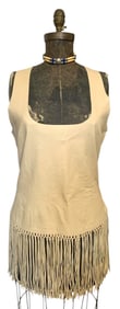 Soft Tanned Buff Leather Fringed Tank Tunic & Bone Bead Choker Necklace