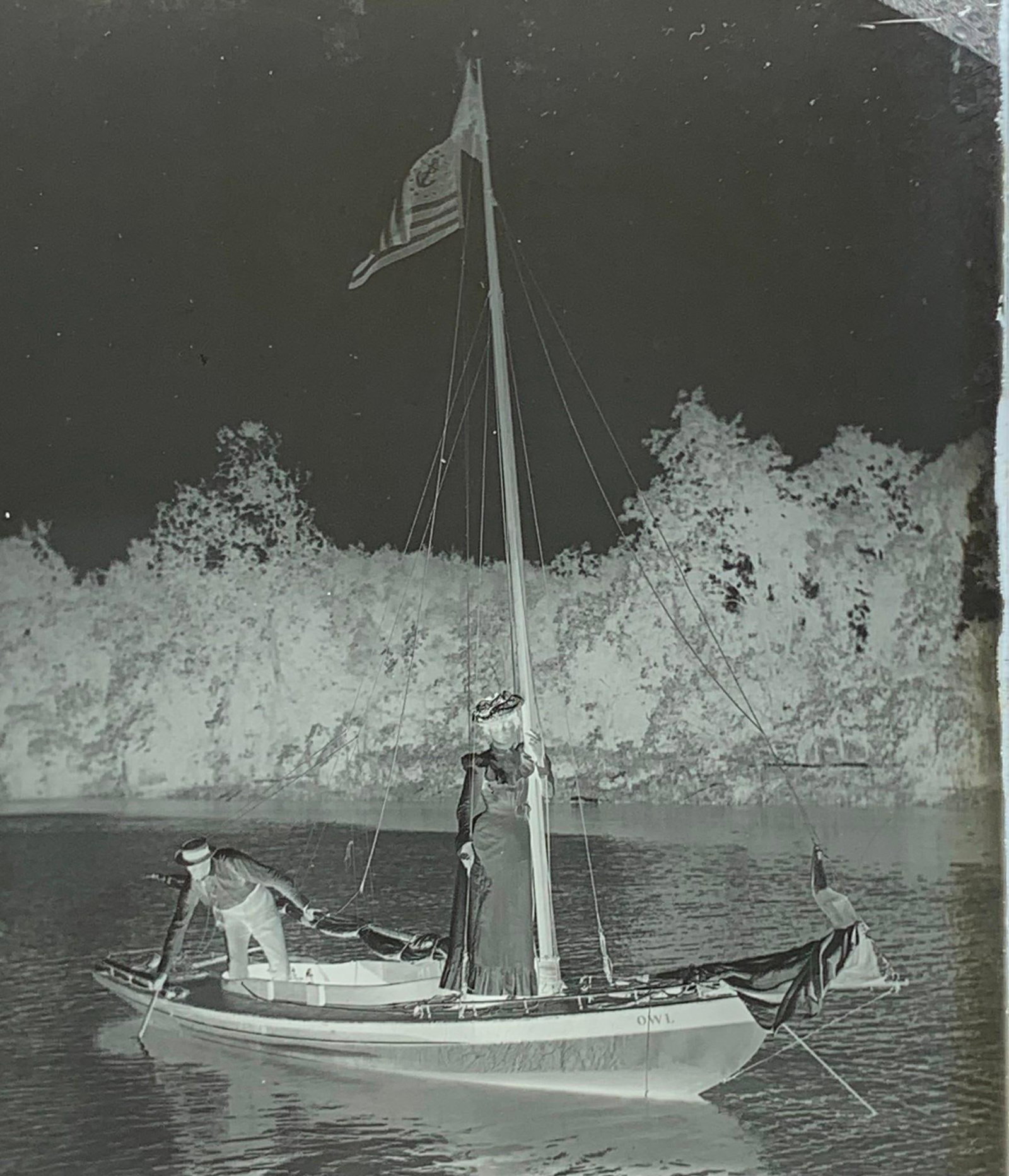 Five c1900 Lake Erie Sailboat, Pleasure Boat & Tornado Damage 5x7 Antique Glass Plate Negatives: Taken along the Lake Erie shoreline near the Islands (Kelly's/Bass), including images of the "Owl", Tornado Storm Damage (1902 or 1904) the "Osprey" and a pair of ladies on shore seated in a boat, no 