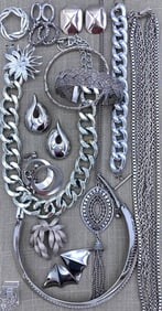 21 pc Vintage Glam Shining Silver Costume Jewelry Collection