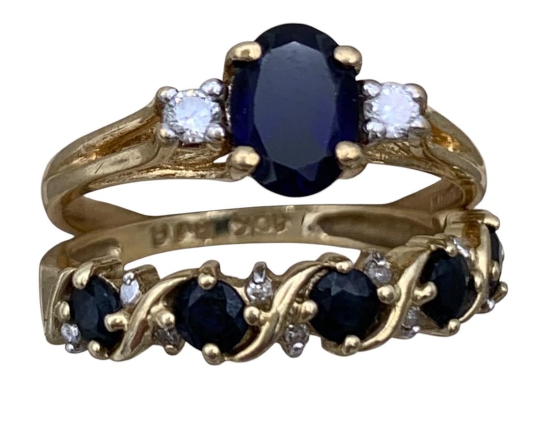 Two 10kt Yellow Gold, Rich Sapphire & Sparkling Diamond Rings (1 of 17)
