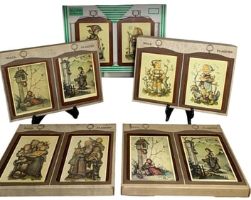 5 Unopened Mid Century Wooden Vermont Made 2 pc HUMMEL Wall Plaque Box Sets