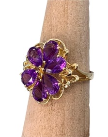 Stunning 14k Yellow Gold & 3 CTW Amethyst Pear Shaped Gemstone Cocktail Ring
