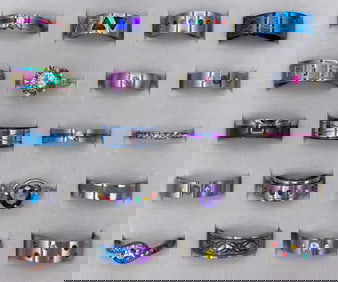 40 Sparkling Rainbow Hued Vibrant Costume Jewelry Fashion Rings