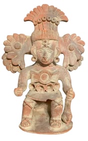 Large Mayan, Aztec King Earthenware Figural Vessel, Terracotta Ceremonial Sacrifice Sculpture