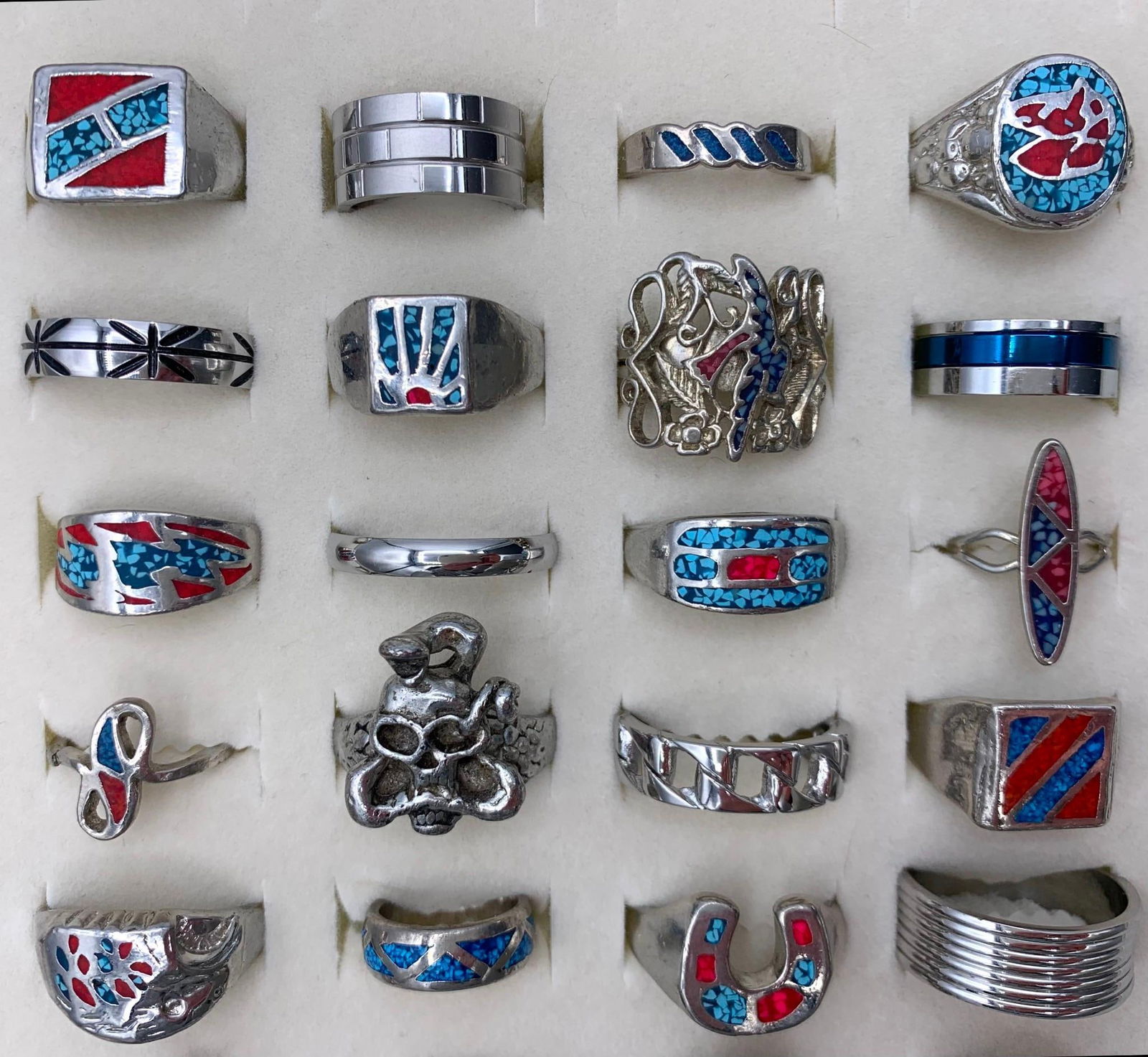 32 Bold Southwest Skull, Eagle, Arrowhead, Western Style Costume Jewelry Fashion Rings: From size 14 to size 4.75, from mystical Unicorns to Eagles, Skull & Snake to Chainlink, super cool variety of wearable art. 