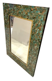 Outstanding Azure, Turquoise & Sand Mosaic Glass Beveled Hall Mirror