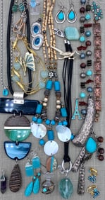30 pc Earthy Turquoise Blue Costume Jewelry Collection