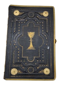 17 pc Spirituality Collection: 1909 German Christian Doctrine of Faith, Rosaries, Charms, Plaques