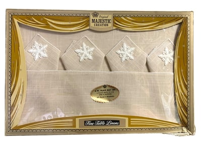 3 New Old Stock Mid Century Table Linen Boxes, 4 Place Setting Place Mats & Napkin Sets Per Box