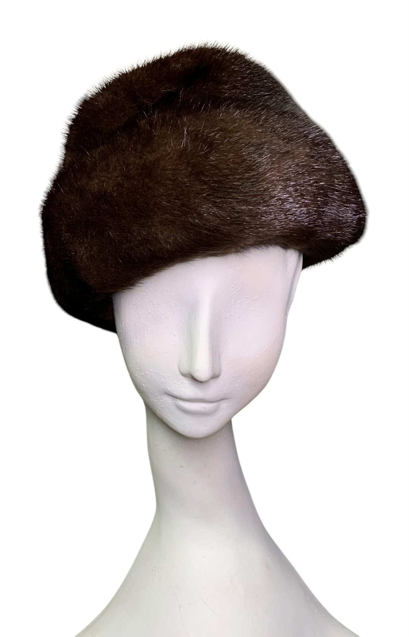 1960s Luxurious Mahogany Mink Ladies Fur Hat, Lazarus Hat Box (1 of 13)
