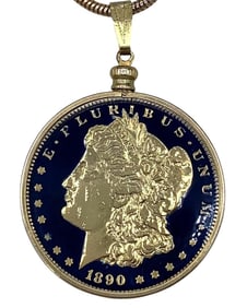 1890 Colorized Morgan Dollar US Coin Pendant in the Mid Century Box