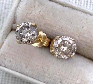 Regal 14k Yellow Gold .72 CTW Champagne Diamond Solitaire Earrings, Pierced