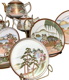 c1910 Japanese Kutani Porcelain Intricately Painted Antique Tea Set