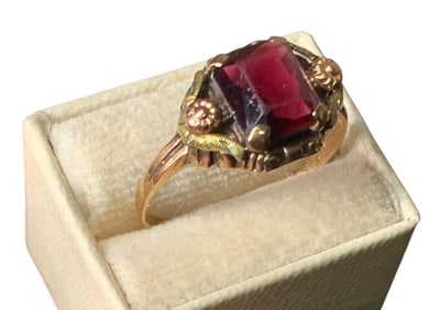 Dainty 10k Rose & Yellow Gold Antique Ruby Glass Ring