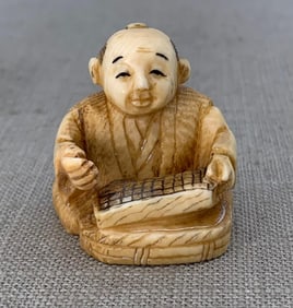 Early Hand Carved Japanese Merchant Netsuke, Artist Signed