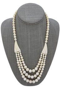 Exquisite Triple Strand Hand Carved 10mm to 5mm Beaded Collar Necklace