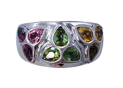 Sterling Silver Cigar Band 2.25 CTW Glittering Pear Shaped Gemstone Ring